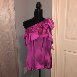 Gorgeous Pink One Shoulder Ruffle Bow Top